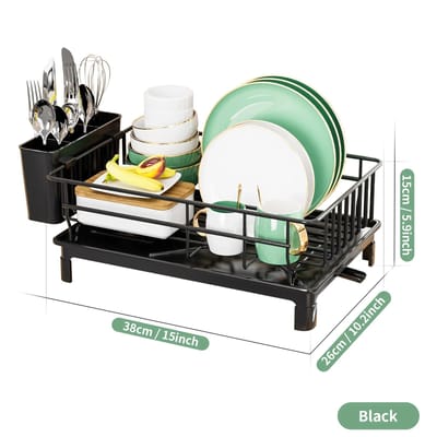 afdruiprek, Bestekrek met afdruipbakje en afdruipgootje,bekerhouder,bestekhouder,Keuken aanrecht opbergrek black