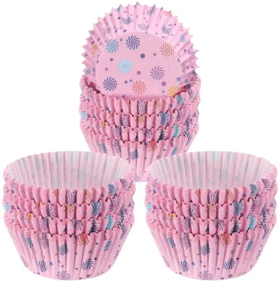 Muffinvormen van papier, 5 cm diameter onderaan, cupcakevormen, wegwerpbakvormen voor dessert, gebak, bruiloft, verjaardag, zachtroze