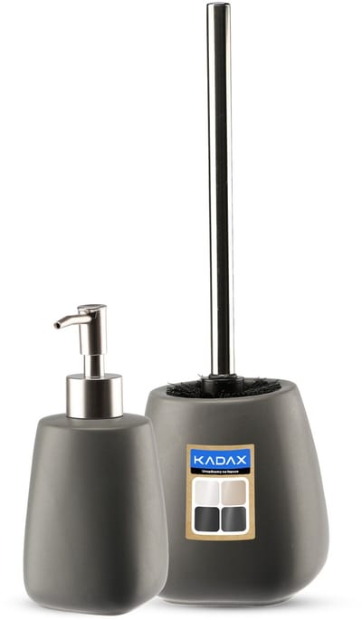 KADAX 2-delige badkamerset van keramiek, badaccessoires, badkameraccessoires, zeepdispenser, badkamerbeker, zeepbakje en wc-borstel (borstel en dispenser antraciet)