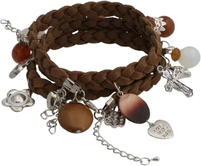 Behave - Wikkelarmband met hangers - Natuurlijke look - Damesmode