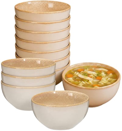 Excellent Houseware Soepkom Kenji - set van 12x - beige - 14 x 7 cm - keramiek - schaaltjes - 580 ml