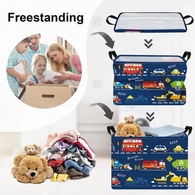 Baby Wasmand Opvouwbare Kinderkleding Opbergmand Groot Cadeau voor Jongens Speelgoeddoos voor Kinderkamer, Stadsbus, 36 L