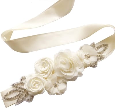 Elegante Bruidsceintuur met Bloemen en Parelsteentjes voor Trouwdress, Satijnen Band, Perfect voor Bruidsmeisjes en Feesten, 270 cm