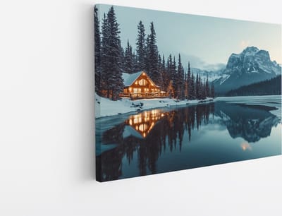 Saammp Canvas Schilderij - Natuur - Huis naast een meer - landschap - 45x30 - Foto op canvas - Wanddecoratie - Muurdecoratie Woonkamer - Slaapkamer decoratie - Canvas Print
