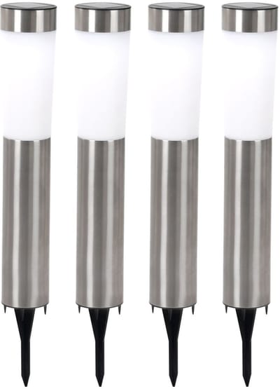 Solarlamp RVS buitenlamp grondspies solar plug-in lamp tuinlamp, LED 0.06W, DxH 7.5x56 cm, set van 4