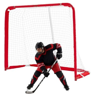 VEVOR Straathockeydoel 142 x 113 cm voor straat- en rolhockeytraining, hockeynet met metalen frame, veldhockeydoel voor binnen- en buitengebruik, draagbaar inline hockeydoel voor tuin en garage