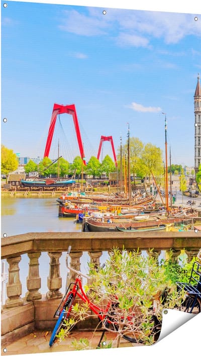Gards Tuinposter Kleurrijke Oude Haven in Rotterdam - 100x150 cm - Tuindoek - Tuindecoratie - Wanddecoratie buiten - Tuinschilderij