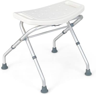COSTWAY Douchekruk, in hoogte verstelbaar, aluminium draagvermogen 150 kg, met rubberen antislipvoetjes, badkruk, douchestoel, wit