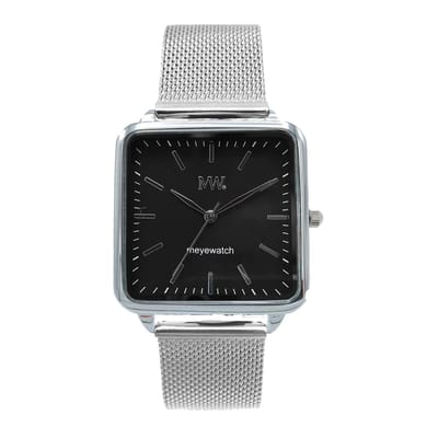 MW Horloge Square Silver mesh black dial