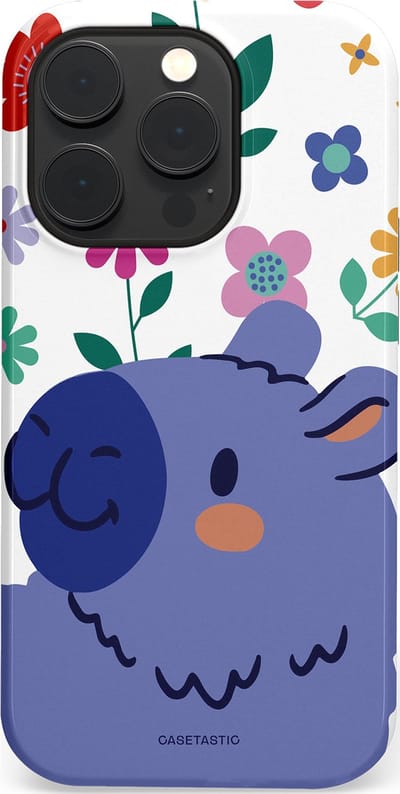 Casetastic Hoesje Geschikt voor Apple iPhone 14 Pro Magsafe - Stijlvolle Beschermende Duo-layer Case - Capibara Bloempje Blauw
