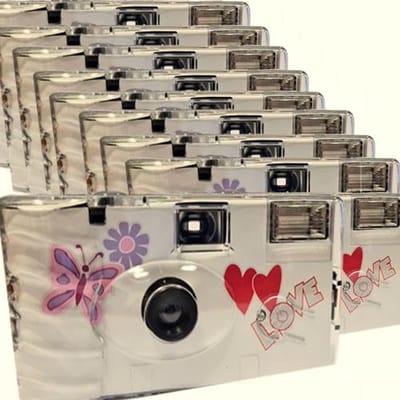 10 x 1A Photo Porst bruiloftscamera met vlinder/wegwerpcamera/feestcamera (27 foto's, met flits, 10 stuks per verpakking)