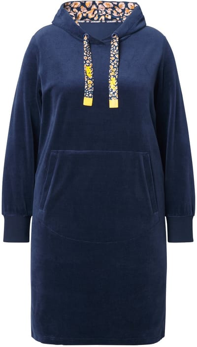 Laurasøn - Dames - Capuchonjurk fijne corduroylook lange mouw - Navyblauw - Maat 44+