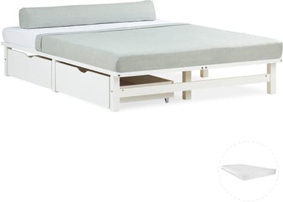 Homestyle4u Palletbed - 140x200 cm - Houten bed - met matras - Bedbak - Wit