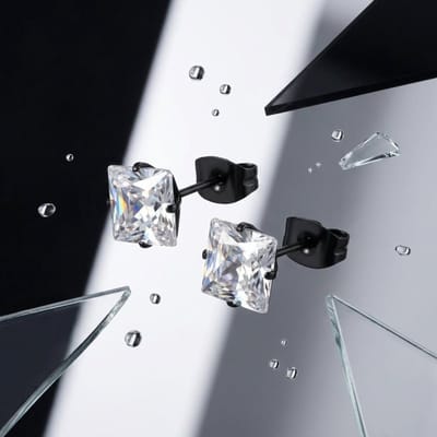 Aramat Jewels | Oorbellen | Oorbellen – RVS Zwartkleur met Vierkante Zirkonia (7mm) | | | |7mm | Staal | Kinderen, Volwassenen | Verkleurd niet