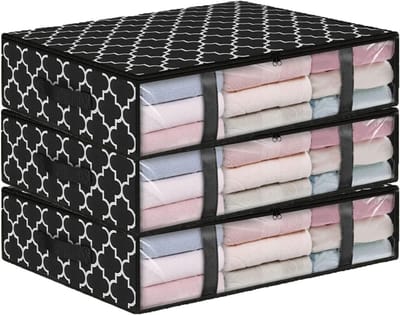 VHV - Opbergtas - Kleding opbergzak - 3PCS - Onderbed opbergbox - Dekbedtas - Grote capaciteit - Opvouwbaar - Voor onder het bed en kledingkast - Voor dekbedden en kussens - 60*45CM - Zwart