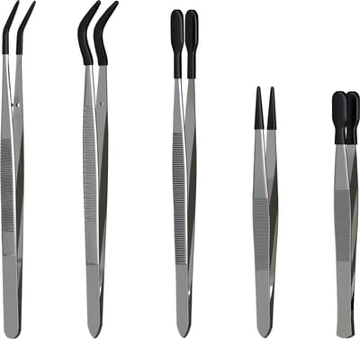 MMOBIEL Entomologie Pincetten [5 Stuks] – Roestvrijstalen Precisie-Gereedschap met Rubberen Tip Pincet voor Entomologie, Insect/Vlinder/Specimen Pinning en Dissectie, Taxidermie en Delicaat Werk