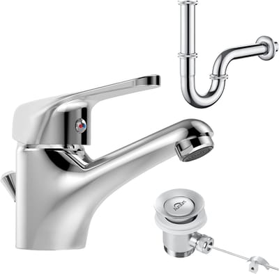 Auralum max Wastafelkraan - Badkamerkraan - met Sifon + Pop–up Afvoergarnituur - Toiletkraan - Waterbesparend - Chroom