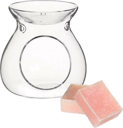Ideas4seasons Amberblokjes/geurblokjes cadeauset - roos geur - inclusief geurbrander