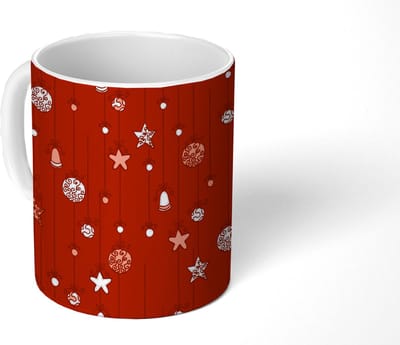 Mok - Koffiemok - Patronen - Sterren - Kerstballen - Mokken - 350 ML - Beker - Koffiemokken - Theemok
