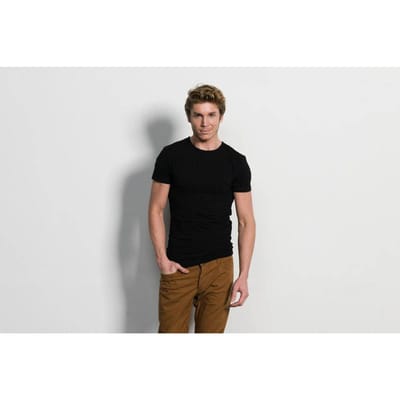 Slater 6520 - Stretch 2-pack T-shirt ronde hals korte mouw zwart M 95% organisch katoen 5% elastan