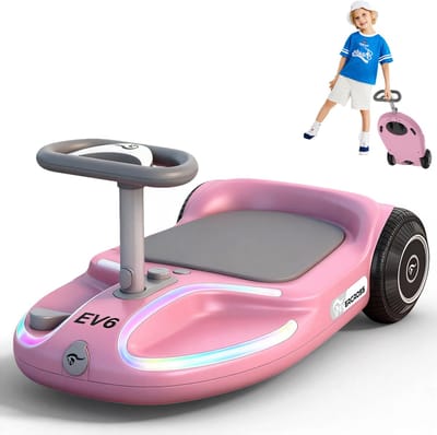 EVERCROSS Elektrische Wiggle Car voor Kinderen - 4-in-1 Loopauto met Pedaal, 90W Motor, 3 Snelheden, 360° Besturing, LED Verlichting & Bluetooth, Opvouwbaar
