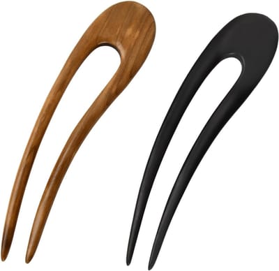 2x Grote U-vormige Haarspelden Hout - Franse Stijl Dunne Chignon Pin voor Dames