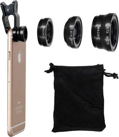 Universeel Smartphone Lens  -  3 opzetstukken - Fish eye  - 0,67x wide  - Macro