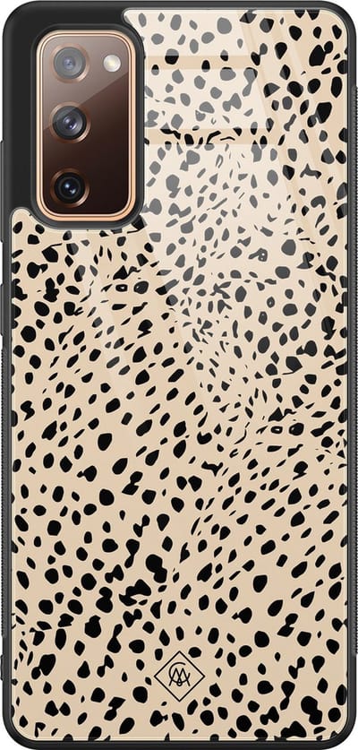 Casimoda® hoesje - Geschikt voor Samsung Galaxy S20 FE - Stippen bruin abstract - Luxe Hard Case Zwart - Backcover telefoonhoesje - Bruin/beige
