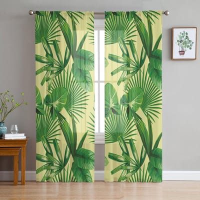 Lisianthus Bloem Palmblad Gordijnen Voor Woonkamer Luxe Baby Slaapkamer Tule Gordijnen Keukenkamer Moderne Stijl Transparante Gordijnen 135W x 114H(cm)