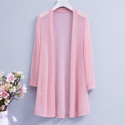 Zomer Zonbeschermingskleding voor Dames Lange Mesh Sjaal Top met Lange Mouwen, Bovenkleding Cardigan S lichtroze kleur