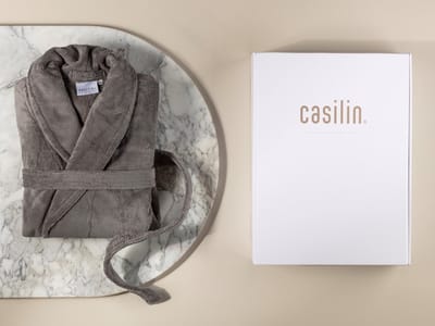 Casilin - Badjas Cadeau voor Hem en Haar incl Luxe Geschenkdoos - Voor dames en heren - Maat M - Fleece & Katoen - Absorberend - Grijs