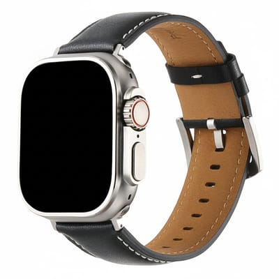 Leren bandje - geschikt voor Apple Watch series 1/2/3/4/5/6/7/8/9/10/11/ SE (1,2,3) / Ultra (1,2,3) met maat 44 mm / 45 mm / 46 mm / 49 mm - leer - zwart