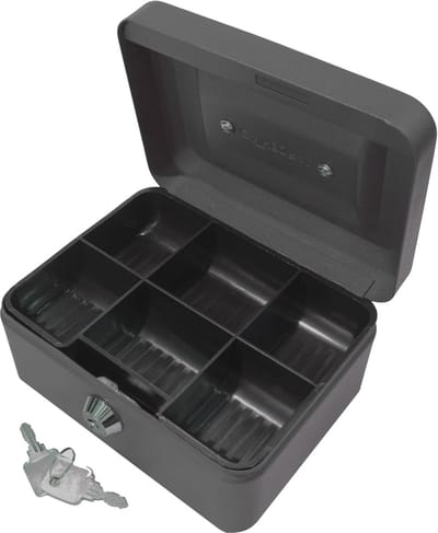 Geldcassette - Kassalade Muntenbak - Veilig Opbergen - Cilinderslot Met Sleutels - 15 cm - Zwart