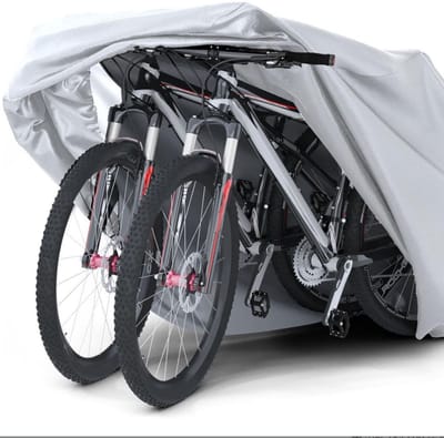 Fietshoes voor 2 Fietsen 3XL – Waterdichte Fietsbeschermhoes – 210D Oxford – UV-Bestendig – Winddichte Gespen – Geschikt voor Mountainbike, E-bike & Stadsfiets – Zilver – 200 x 85 x 110 cm – 1 Stuks