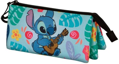 Karactermania - Disney - Lilo en Stitch - gitaar - Drievoudige Etui met rits - Tekenetui - Pennenetui - groen