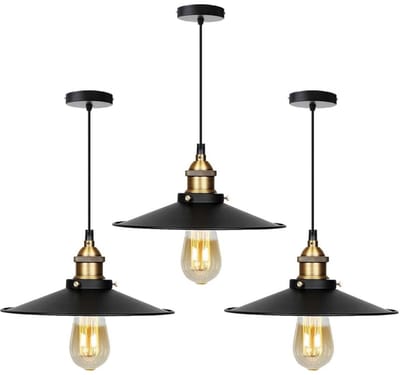 Set van 3 Industriële Hanglamp Slaapkamer E27 Kroonluchter Retro 30cm Plafondlamp voor Woonkamer Zwart