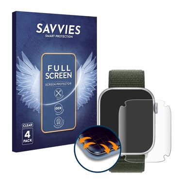 Savvies - Screenprotector voor Apple Watch Series 9 (45 mm) - Folie Beschermfolie transparant volledig dekking 4 Stuks