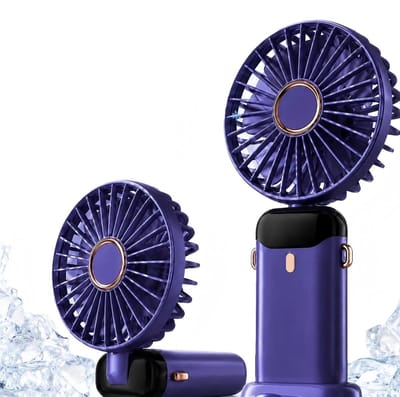 Handventilator met 5 Standen - Draagbare Ventilator met LED-Display - Oplaadbare Mini Ventilator Opvouwbaar - Fluisterstille Tafelventilator Draadloos - Perfect voor Kantoor, Reis en Slaapkamer - Paars - Zomer Gadget