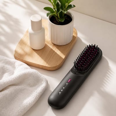 Draadloze Elektrische Haarborstel - Verwarmde Stijlkam met Keramische Coating - Haarborstel Stijltang met Ionentechnologie - 3 Temperatuurstanden 160-200°C - 3600mAh Accu - Mini Haarstyler voor Onderweg