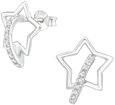 Joy|S - Zilveren ster oorbellen - 12 x 15 mm - met halve hoepel ingelegd met zirkonia