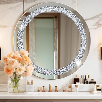 Ronde Spiegel 51cm | Gebroken Diamant Design | Badkamer & Woonkamer Decor | Muurdecoratie voor Slaapkamer & Kaptafel