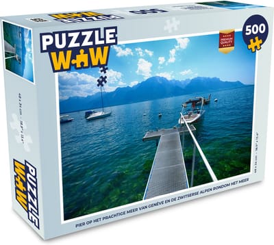 Puzzel Pier op het prachtige meer van Genève en de Zwitserse Alpen rondom het meer - Legpuzzel - Puzzel 500 stukjes