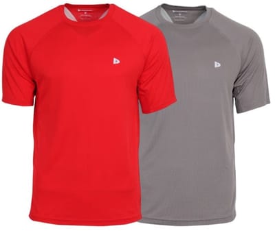 2-Pack Donnay - Sportshirt (André) - T-Shirt - Heren - Poppy-red/Steel Grey (728) - maat S