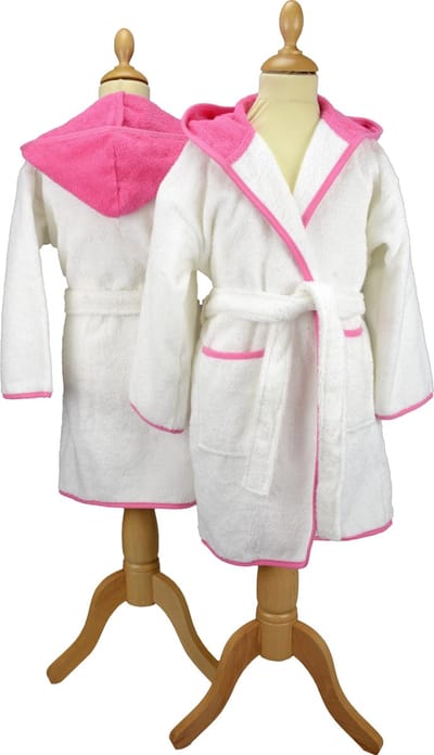 ARTG® Boyzz & Girlzz - Kinder Badjas met Capuchon - Wit/Rose - White/Pink - Maat 116/128
