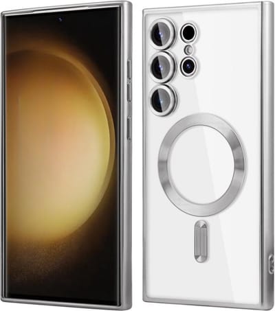 Telefoonhoesje Geschikt voor Samsung Galaxy S22 Ultra – Siliconen Hoes met Chroom – Compatibel met MagSafe – Geïntegreerde Camerabescherming – Zilver – FuturiQ