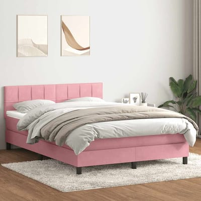 vidaXL - Boxspring - met - matras - fluweel - roze - 140x220 - cm