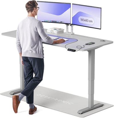 Desktronic HomePro Zit-sta Bureau Elektrisch In Hoogte Verstelbaar, 180x80cm Grijs/Grijs, Stille Dubbele Motor, Hoogte 62-126cm