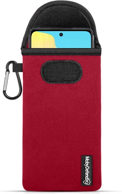 MobyDefend Hoesje - Geschikt voor Oppo A98 - Neopreen Pouch Met Karabijnhaak - Insteek - Riemlus - Rood