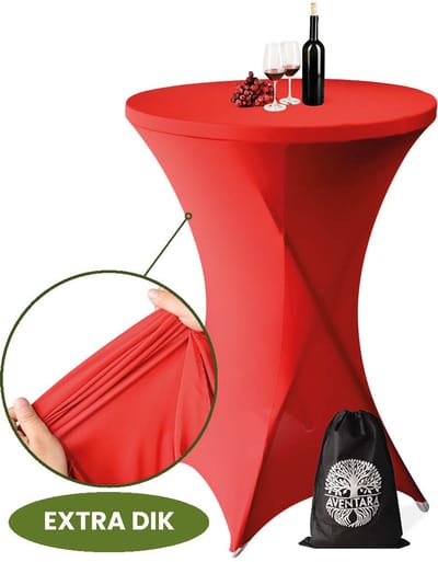 Statafelrok Rood – ∅80-85 x 110 cm met Opbergtas – Statafelhoes Stretch Stof – Kras- en Vouwvrije Statafel Rok Extra Dik – Sta Tafelrok – Rode Statafelhoezen Voor Horeca, Evenementen, Feest, Bruiloft en Partijen