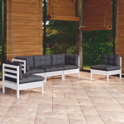 vidaXL - 5-delige - Loungeset - met - kussens - massief - grenenhout